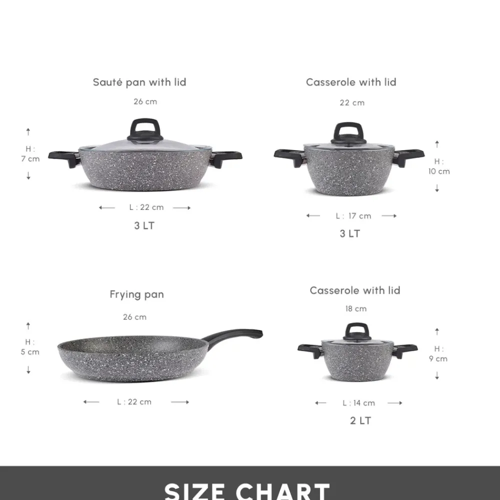 Discount Gris Biogranite 7-Piece Non-Stick Induction Cookware Set, Grey Induction Cookware|Biogranite Cookware Sets