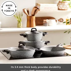 Discount Gris Biogranite 7-Piece Non-Stick Induction Cookware Set, Grey Induction Cookware|Biogranite Cookware Sets