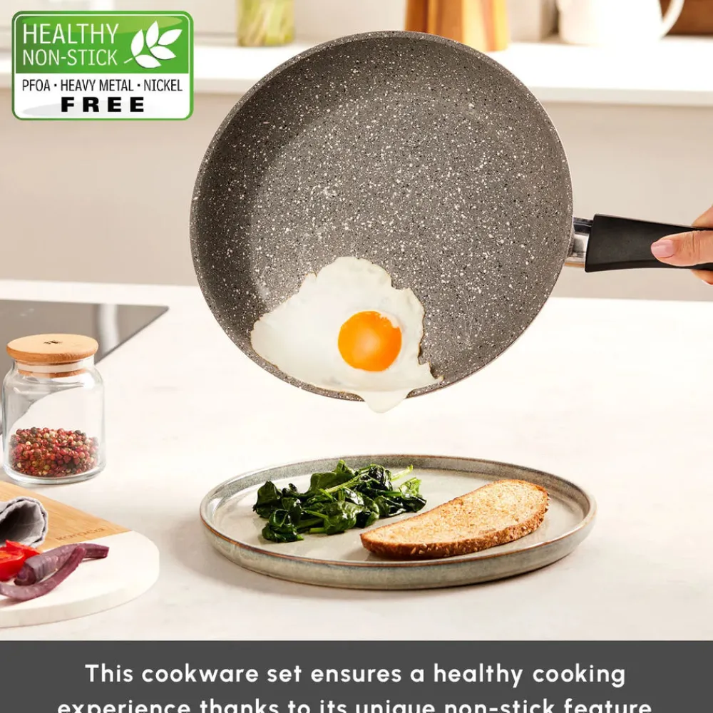 Discount Gris Biogranite 7-Piece Non-Stick Induction Cookware Set, Grey Induction Cookware|Biogranite Cookware Sets