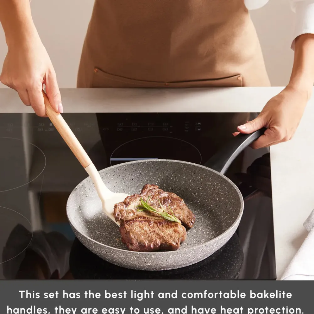 Discount Gris Biogranite 7-Piece Non-Stick Induction Cookware Set, Grey Induction Cookware|Biogranite Cookware Sets