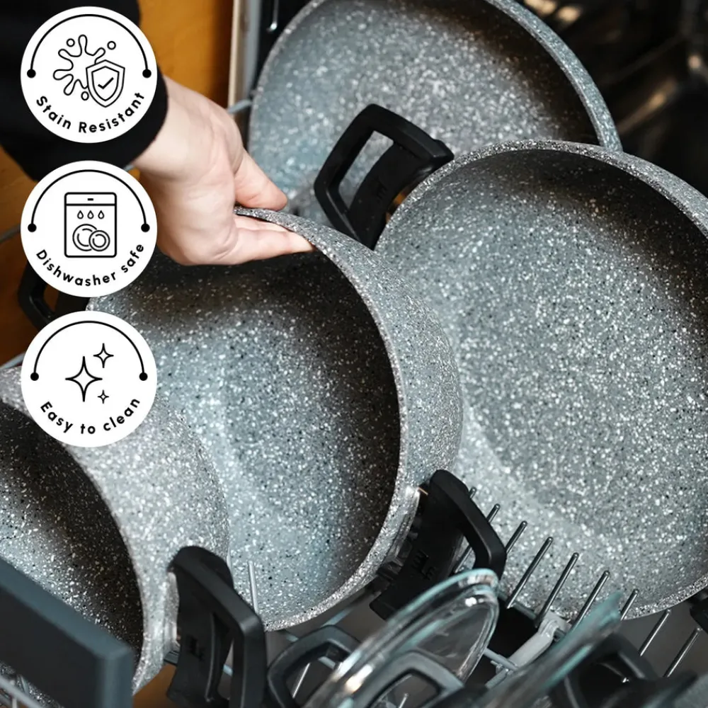 Discount Gris Biogranite 7-Piece Non-Stick Induction Cookware Set, Grey Induction Cookware|Biogranite Cookware Sets