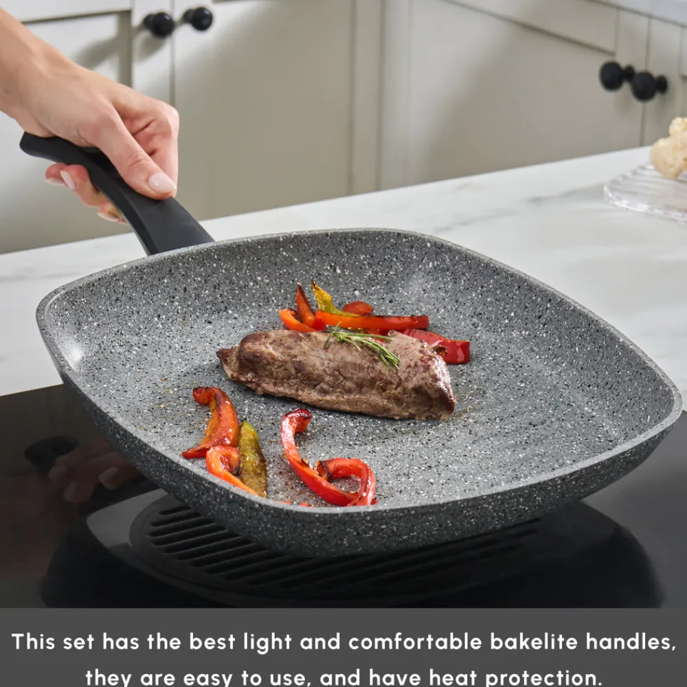 Outlet Gris Biogranite 2-Piece Induction Cookware Set, Grey Biogranite Cookware Sets