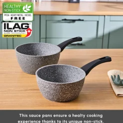 Online Gris Biogranite 2-Piece Induction Sauce Pan Set, Grey Biogranite Cookware Sets|Pans