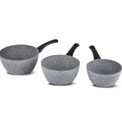 New Gris Biogranite 3-Piece Induction Sauce Pan Set, Grey Pans