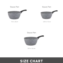 New Gris Biogranite 3-Piece Induction Sauce Pan Set, Grey Pans