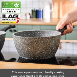 New Gris Biogranite 3-Piece Induction Sauce Pan Set, Grey Pans