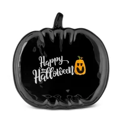 Clearance Halloween Black Pumpkin Ceramic Serving Platter, 26cm, Black Serving Platters