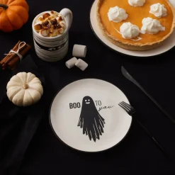 Online Halloween Boo Boo Ceramic Side Plate, 20cm, Black White Side Plates