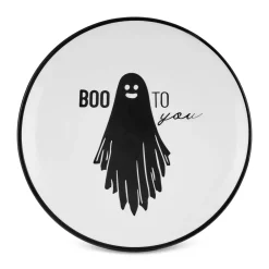 Online Halloween Boo Boo Ceramic Side Plate, 20cm, Black White Side Plates