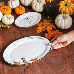 New Halloween Cat Pumpkin Porcelain Serving Platter, 30cm, White Multi Serving Platters