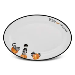 New Halloween Cat Pumpkin Porcelain Serving Platter, 30cm, White Multi Serving Platters