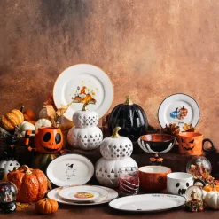 New Halloween Cat Pumpkin Porcelain Serving Platter, 30cm, White Multi Serving Platters