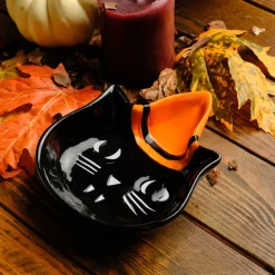 Discount Halloween Catspy Ceramic Snack Bowl, 12cm, Multicolour Bowls