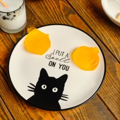 Halloween Catty Ceramic Side Plate, 20cm, Black White Side Plates