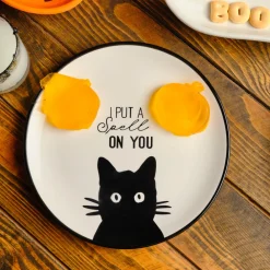 Halloween Catty Ceramic Side Plate, 20cm, Black White Side Plates