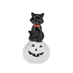 Discount Halloween Ceramic Led Light Trinket, 20cm, White Black Ornaments
