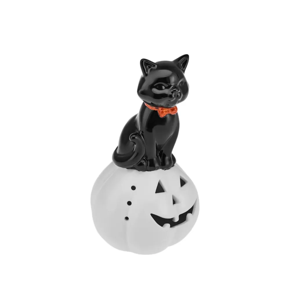 Discount Halloween Ceramic Led Light Trinket, 20cm, White Black Ornaments