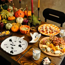 Discount Halloween Ghosts Ceramic Snack Bowl, 12cm, Black White Bowls