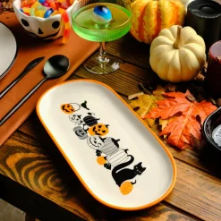 Halloween Pumpkin Party Ceramic Serving Platter, 29cm, Multicolour Serving Platters