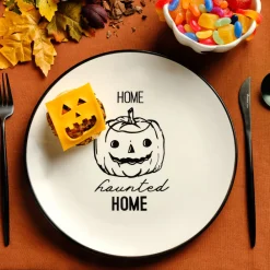 Hot Halloween Pumpkin Ceramic Serving Platter, 27cm, Black White Side Plates