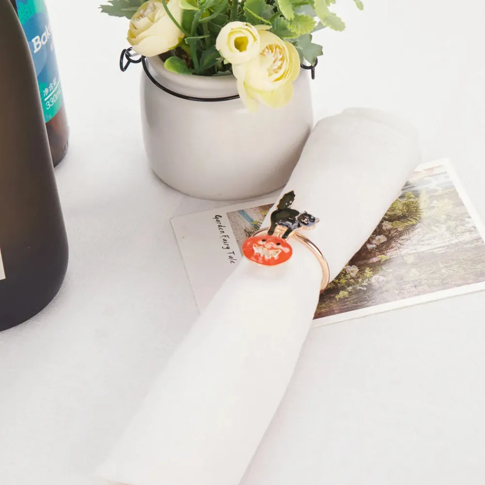 Hot Halloween Pumpkin with Cat Napkin Ring Set, 2 Piece, 6.5cm, Black Orange Napkin Rings