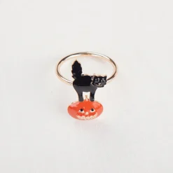 Hot Halloween Pumpkin with Cat Napkin Ring Set, 2 Piece, 6.5cm, Black Orange Napkin Rings