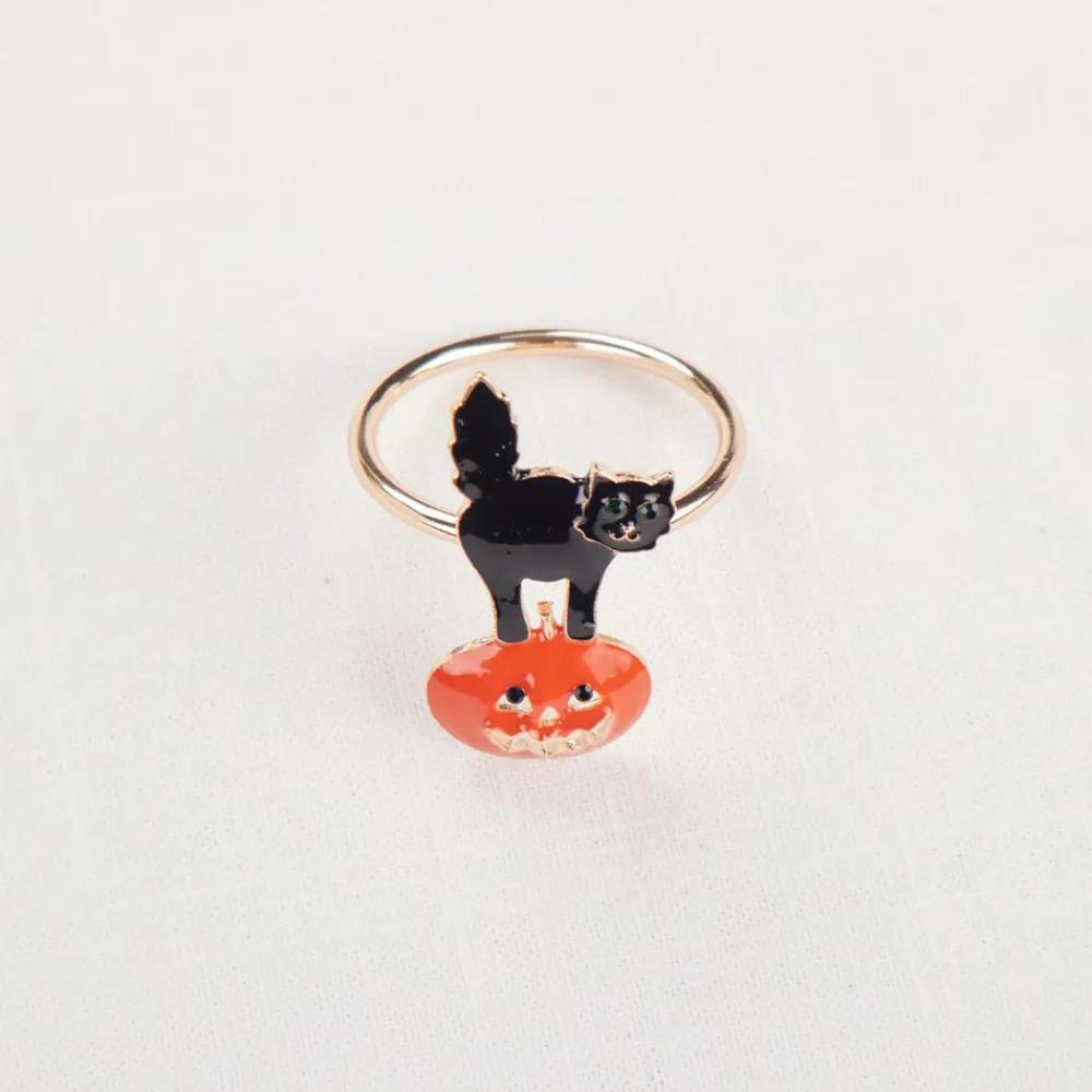 Hot Halloween Pumpkin with Cat Napkin Ring Set, 2 Piece, 6.5cm, Black Orange Napkin Rings
