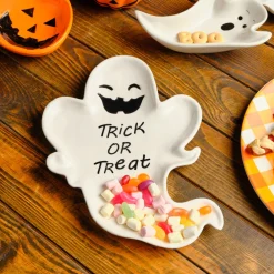 Hot Halloween Trick or Treat Ceramic Serving Platter, 28cm, Black White Serving Platters