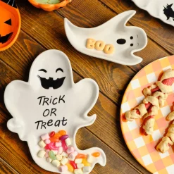 Hot Halloween Trick or Treat Ceramic Serving Platter, 28cm, Black White Serving Platters