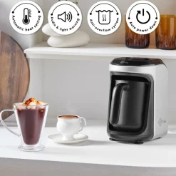 Clearance Hatır Hüps Turkish Coffee Maker and Milk Steamer, 535W, Pearl White Turkish Coffee Maker|Coffee Machines