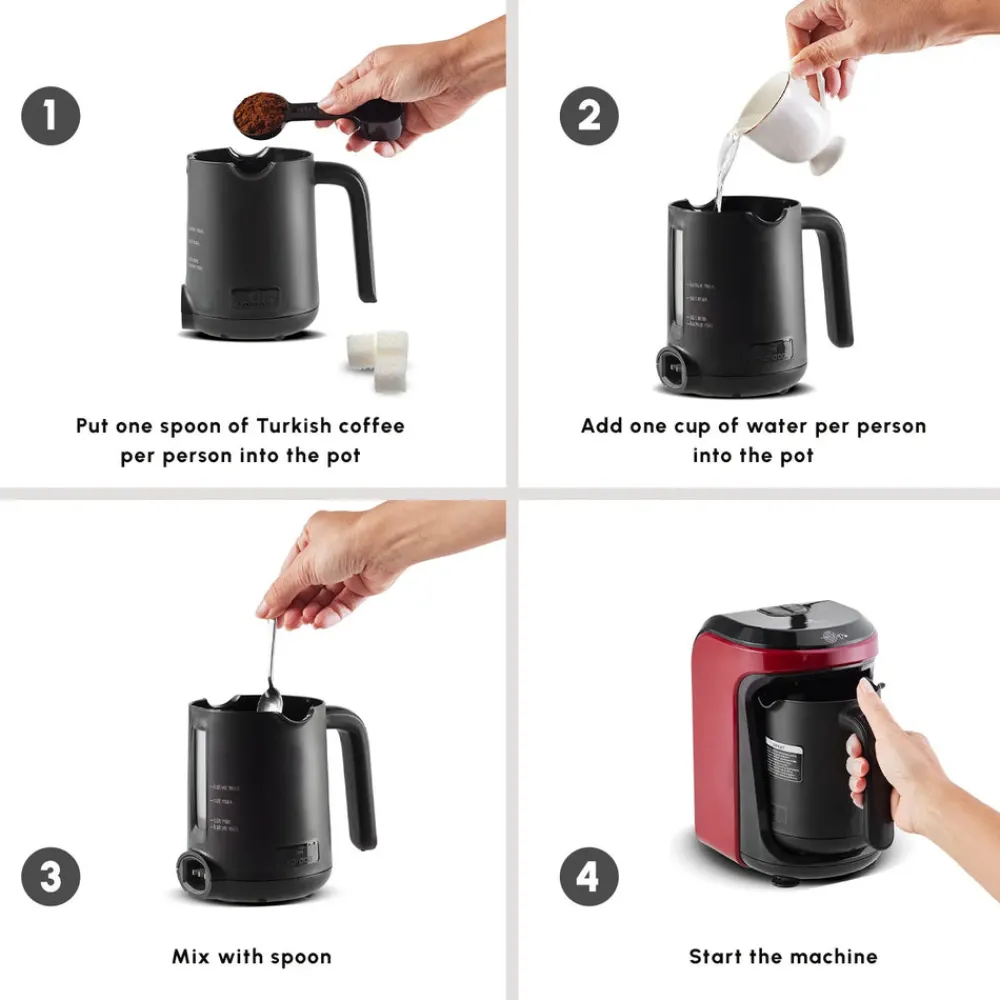 Clearance Hatır Hüps Turkish Coffee Maker and Milk Steamer, 535W, Red Coffee Machines