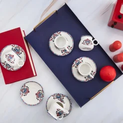 Discount Hattat 12-Piece Porcelain Espresso Turkish Coffee Cup Set for 6 People, 90ml, White Multi Espresso & Turkish Coffee Cup Sets