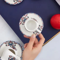 Discount Hattat 12-Piece Porcelain Espresso Turkish Coffee Cup Set for 6 People, 90ml, White Multi Espresso & Turkish Coffee Cup Sets