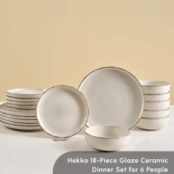 New Hekka 18-Piece Stoneware Dinner Set for 6 People, Cream See All Dinner Sets|Stoneware Dinner Sets