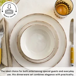 New Hekka 18-Piece Stoneware Dinner Set for 6 People, Cream See All Dinner Sets|Stoneware Dinner Sets