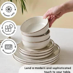 New Hekka 18-Piece Stoneware Dinner Set for 6 People, Cream See All Dinner Sets|Stoneware Dinner Sets