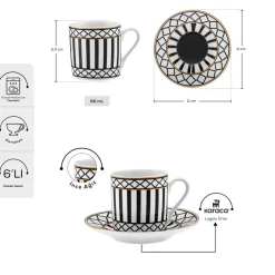 New Helenistik 12-Piece Porcelain Espresso Turkish Coffee Cup Set for 6 People, 80ml, Black Espresso & Turkish Coffee Cup Sets