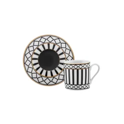 New Helenistik 12-Piece Porcelain Espresso Turkish Coffee Cup Set for 6 People, 80ml, Black Espresso & Turkish Coffee Cup Sets