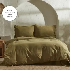 Sale Home 4 Elements 100% Turkish Cotton Duvet Cover Set with Bed Sheet, Double, Green Brown Duvet Cover Sets