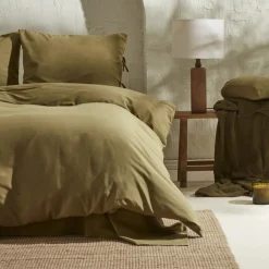 Sale Home 4 Elements 100% Turkish Cotton Duvet Cover Set with Bed Sheet, Double, Green Brown Duvet Cover Sets