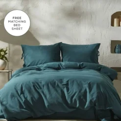 Best Home 4 Elements 100% Turkish Cotton Duvet Cover Set with Bed Sheet, Double, Petrol Duvet Cover Sets