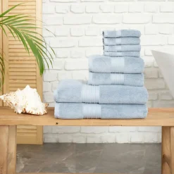Outlet Home 100% Turkish Cotton Towel Set, 8 Piece, Blue Towel Sets