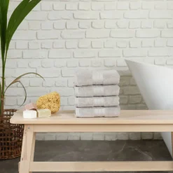 Clearance Home 100% Turkish Cotton Hand Towel Set, 4 Piece, 50cmx90cm, Grey Towel Sets