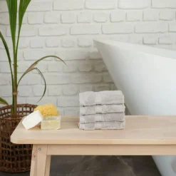 Outlet Home 100% Turkish Cotton Face Towel Set, 4 Piece, 30cmx30cm, Grey Towel Sets