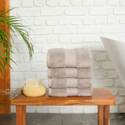 New Home 100% Turkish Cotton Hand Towel Set, 4 Piece, 50cmx90cm, Grey Towel Sets