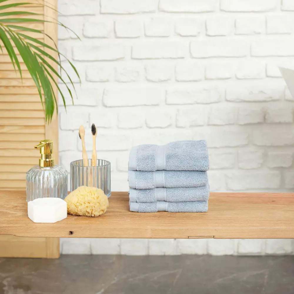 Home 100% Turkish Cotton Face Towel Set, 4 Piece, 30cmx30cm, Blue Towel Sets