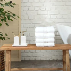 Home 100% Turkish Cotton Hand Towel Set, 4 Piece, 50cmx90cm, White Towel Sets