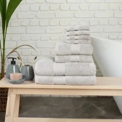 Clearance Home 100% Turkish Cotton Towel Set, 8 Piece, Grey Towel Sets