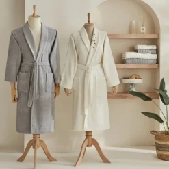 Hot Home Allen 6-Piece 100% Turkish Cotton Family Bathroom Set, Offwhite Bathrobes