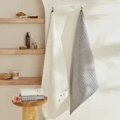 Hot Home Allen 6-Piece 100% Turkish Cotton Family Bathroom Set, Offwhite Bathrobes